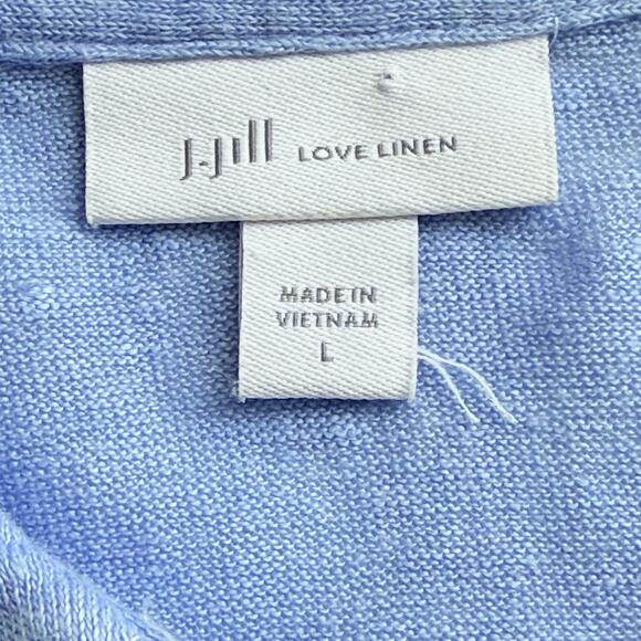 J. Jill Love Linen Top Large Light Blue Button Up Shirt Colorful Coastal - Picture 5 of 7
